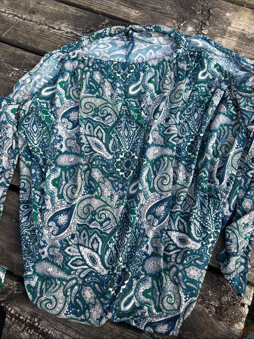 Cato Teal, Navy and White Paisley Long-Sleeve Tunic